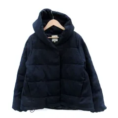 アースミュージック&エコロジー EARTH MUSIC & ECOLOGY 中綿ジャケット ミドル丈 フード付き M 紺 ネイビー /SM7