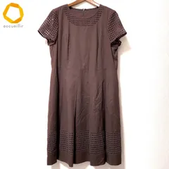 #snc レリアン Leilian ワンピース 13+ 茶 半袖 カットワーク フレア バックジップ 大きいサイズ レディース [983390]