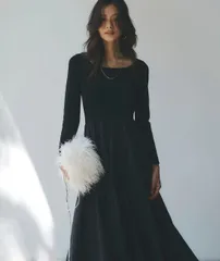 10％off 新品未使用　anuans　ニットドッキングフレアワンピース ブラック　2