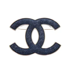 新品同様 シャネル デニム ココマーク B24 B ブローチ メタル ネイビー シルバー 1076 CHANEL