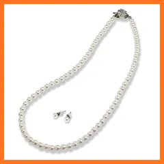 【新品】 [CRANES COLLECTION] 長期 パールネックレス 真珠 日本製 天然貝パール 6mm珠 自社生産 選べるサイズ8サイズ 選べる金具 ホワイト 大人でもお子様でも使える (BOXケース/巾着袋付き,ピアス, スライド, 6mm46P- 0