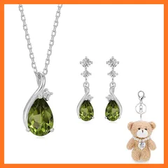 【新品】 [FH.bird] ペリドット ネックレス ピアス レディース セット人気 8月誕生石 「ラブストーン」シルバー925 金属アレルギー対応 ピアス 揺れる 錆びないネックレス 8月 誕生日プレゼント女性 人気 30代 バレンタイン ギフト ホワイ 1