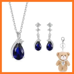 【新品】 [FH.bird] サファイア ネックレス ピアス レディース セット 「ラブストーン」シルバー925 金属アレルギー対応 9月誕生石 ピアス 揺れる 錆びないネックレス 大粒です シンプル 母親 誕生日プレゼント バレンタイン ギフト ホワイト 0