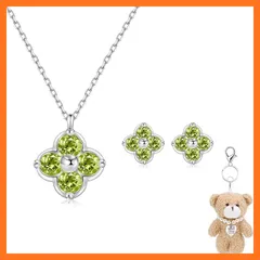 【新品】 [FH.bird] ネックレス ピアス レディース 8月誕生石 クローバー 「幸運のお守りです」シルバー925 金属アレルギー対応ネックレス ペンダント ペリドット ピアス かわいい 誕生日プレゼント女性 人気 バレンタイン ギフト ホワイトデー 1