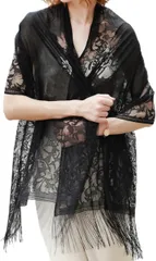 Raizm レースが綺麗 結婚式に〇 ショール ストール スカーフ パーティー 二次会 大判 薄手 ボレロ 高見え 羽織 レディース (ブラック)