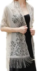 Raizm レースが綺麗 結婚式に〇 ショール ストール スカーフ パーティー 二次会 大判 薄手 ボレロ 高見え 羽織 レディース (ベージュ)