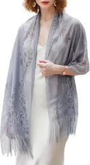 Raizm レースが綺麗 結婚式に〇 ショール ストール スカーフ パーティー 二次会 大判 薄手 ボレロ 高見え 羽織 レディース (グレー)