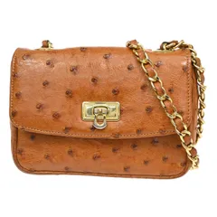 オーストリッチ チェーン ミニ ショルダバッグ ブラウン レザー 03BS403