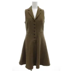 ラルフローレン RALPH LAUREN ノースリーブワンピース ひざ丈 フレア ウール チェック 7 茶 ブラウン /GV