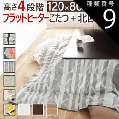 種類9：ナチュラル/ケイランサス こたつ 長方形 高さ4段階調節折れ脚こたつ-フラットローリエ 120x80cm 日本製厚手カーテン生地の北欧柄こたつ布団セット フラットヒーター こたつ布団セット 継ぎ脚 高さ調整 テーブル ローテーブル 炬燵 シンプル 天然