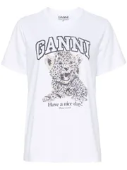 GANNI レオパード オーガニックコットン Tシャツ 送料無料