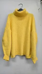 イェロー パフ袖 オーバーサイズ タートルネック ニット