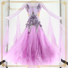 社交ダンス 衣装 スタンダードドレス ワンピース ドレス スタンダード 紫 ラベンダー フリル レース デモ 競技 ダンス パーティ 発表会 綺麗 花 MR DANCE パープル系 フォーマル ドレスアップ 競技用 スカート かわいい 女性用 お洒落