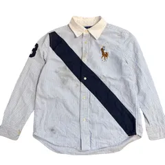 ラルフローレン　長袖　シャツ　7 130cm相当　ストライプ　ブルー　刺繍　ワンポイント