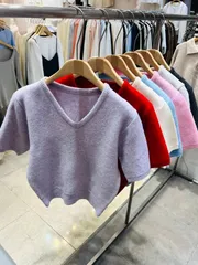 ネック Vネック 春ニット Vネックニット 半袖ニット