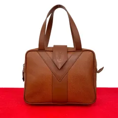 極 美品 YVES SAINT LAURENT イヴ・サンローラン YSL ロゴ 刻印 レザー 本革 ハンドバッグ ミニ ボストンバッグ ブラウン 茶 42133