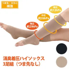 【新品正規品/同色3足セット】消臭 着圧ハイソックス つま先なし 3足組 3062030 3062130 オープントゥ トゥレス かかと補強 つま先補強 着圧ハイソックス 着圧靴下 段階着圧 消臭加工 ブラック ベージュ MIKASA 三笠