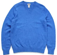 L.L.Bean 無地 Vネック コットンニット セーター 青 M-T★オールド アウトドア ロング ブルー