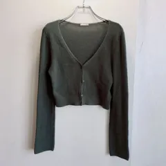 美品✨ ジーユー GU シアークロップドカーディガン クロップド丈 ショート丈 長袖 Vネック 薄手 シアー リブニット タイト 羽織り Y2K 平成 レトロ 韓国 ファッション トレンド フェミニン 大人可愛い シンプル くすみカラー 緑 カーキ 小さめ