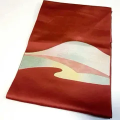 リユース品　名古屋帯 ボルドー赤　お太鼓柄　波の模様