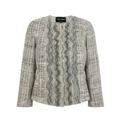46a30 GIORGIO ARMANI ジョルジオアルマーニ ノーカラージャケット リネンツイードシルクラッフルジャケット 38サイズ マルチカラー リネン100％ シルク100％ レディースo07tのサムネイル