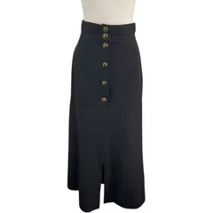 シャネル CHANEL ココマークボタンロングスカート P04351 ブラック ウール レディース ロングスカート