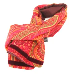 エトロ ETRO マフラー ストール ペイズリー柄 シルク混 ベロア切替 赤 レッド /FF