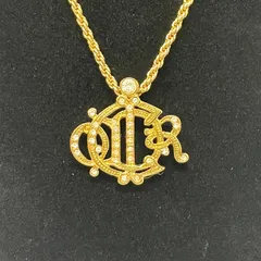 【美品】　Christian Dior    クリスチャン　ディオール　ロゴ　ラインストーン　ゴールド　ネックレス　（56345）