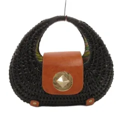 ケイトスペード KATE SPADE カゴ ハンドバッグ ワンハンドル ラタン ロゴ ゴールドカラー金具 黒 ブラック 茶 ブラウン /FF