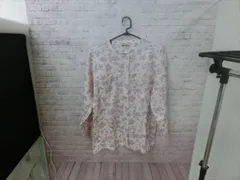 【TAKA63-72】◇タグ付き 楽々着替え婦人パジャマ Sサイズ 上着のみ ピンク 丸型テープ 介護パジャマ ゆったりのサムネイル