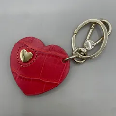 未使用級　FURLA フルラ　キーホルダー　キーリング　バッグチャーム　ハート　レザー　クロコ型押し　ゴールド金具　赤　レッド