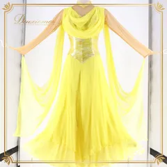 社交ダンス 衣装 スタンダードドレス ワンピース ドレス ソレリ SORELI 日本製 黄色 フロート レース 光沢 艶 パーティドレス パーティ 発表会 無地 ホログラム イエロー系 フェス コスチューム 競技用 舞台衣装 柔らかい フリル 大人 女性用
