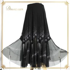 社交ダンス 衣装 スタンダード スカート レッスンウェア レディース オールシーズン 黒 ラインストーン ブラック系 レース 花柄 練習着 上品 モノトーン ブラック スカート 練習用 ダンスウェア フェミニン 上品デザイン ストレッチ素材 総丈 長め