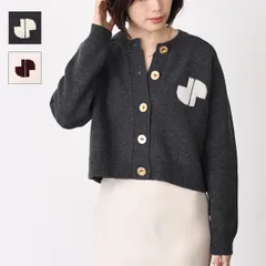 PATOU パトゥ ニット セーター ウール＆カシミヤ JP インターシャカーディガン KN2818 064 レディース グレー ホワイト JPモノグラムロゴ ブランド ラウンドネック 金ボタン カーデ 羽織 春