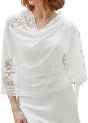 Raizm レースが綺麗 結婚式に〇 ショール ストール スカーフ パーティー 二次会 大判 薄手 ボレロ 高見え 羽織 レディース (ホワイト)