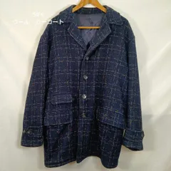 50's ウールカーコート ネイビーネップチェック