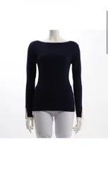 【美品】RAMIRAL  バイカラーデザインリブニット　紺色　Ｍサイズ(38)