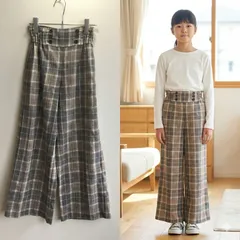 美品✨ ジーユー GU ワイドパンツ チェック柄 ロング ハイウエスト タック入り 脚長効果 美脚 ゆったり 楽ちん カジュアル ナチュラル シンプル レトロ ブラウン ベージュ キッズ