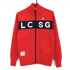 【超美品】ルコックゴルフ ニットジャケット レッド×ネイビー×白 胸ロゴ  メンズ M ゴルフウェア le coq sportif