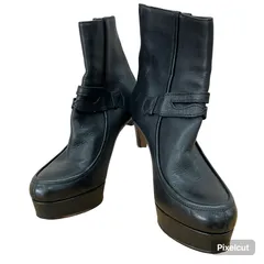 MN4 LAUTRE CHOSE レディース ブーツ レザー バックジップ プラットフォーム ショートブーツ ヒール11.5cm 41（27cm）ブラック 2000001366028