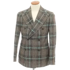 【中古】タリアトーレ TAGLIATORE ピーノレラリオ アクリルコットンウール チェック ダブル6B テーラードジャケット ブラウンxホワイト【サイズ46 8R】【メンズ】