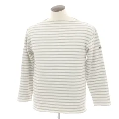 【中古】セントジェームス SAINT JAMES コットン ボーダー ボートネック バスク 長袖Ｔシャツ ライトベージュxグレージュ【サイズ6（FRA）】【メンズ】
