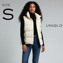 【美品】UNIQLOユニクロ パウダーソフトダウンベスト S オフホワイト【古着】【中古】【送料無料】