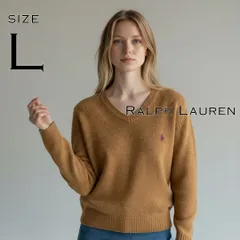 Ralph Laurenラルフローレン 90s ウール100％胸ポニー刺繡Vネックローゲージニットセーター L ブラウン【古着】【中古】【送料無料】