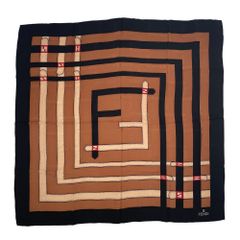 極美品 FENDI フェンディ スカーフ シルク F ロゴ ブラウン X ブラック