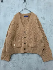POLO RALPH LAUREN ポロ ラルフローレン ケーブル編み ロゴ刺 カシミヤ混 Vネック カーディガン sizeM(165/92A)/ベージュ ◆■◎レディース