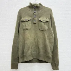 【トミーヒルフィガー TOMMY HILFIGER】古着 ヘンリーネック ハーフボタンニット セーター エルボーパッチ 長袖 L カーキ 緑
