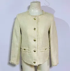極美品 a.v.v ツイード ノーカラージャケット 【S】 ベージュ系 春秋