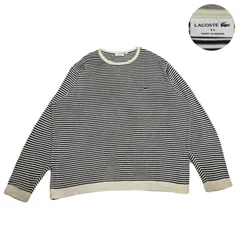 LACOSTE ラコステ Knit ニット セーター CottonKnit コットンニット EmbroideredLogo 刺繍ロゴ BorderPattern ボーダー柄 フランス製 Oversized オーバーサイズ Navy ネイビー 紺 3XL