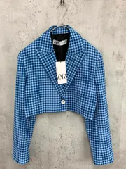新品 ZARA ザラ BLAZER CHECKED CROPPED 3015/653/400 ジャケット sizeXS/ブルーチェック ■■ レディース